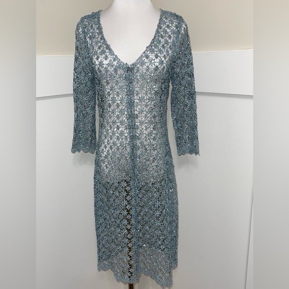 Cachet Light Metallic Blue Lace Sequin Size Small - Picture 3 of 11